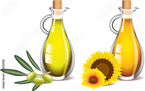 olive and sunflower oils photo-realistic vector