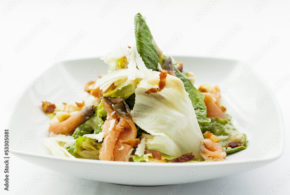 Caesar salad with chicken and mixed green. Caesar salad with chicken and mixed green.