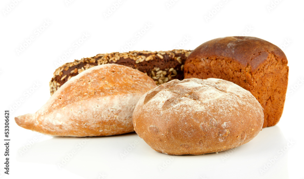 Composition with bread, isolated on white