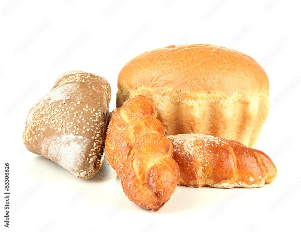 Composition with bread and rolls, isolated on white Composition with bread and rolls, isolated on white