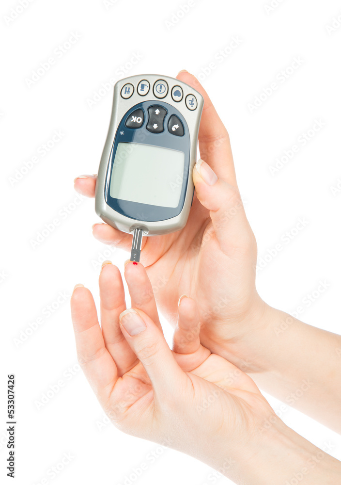Diabetic patient measuring glucose level blood test Diabetic patient measuring glucose level blood test