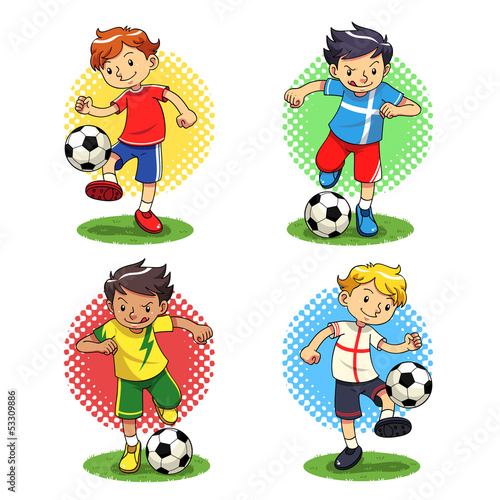 Soccer player boys with different uniforms. Vector EPS10 file.