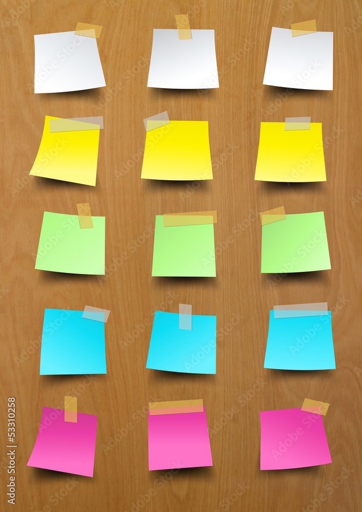 Note paper, Sticky notes on wood texture background.