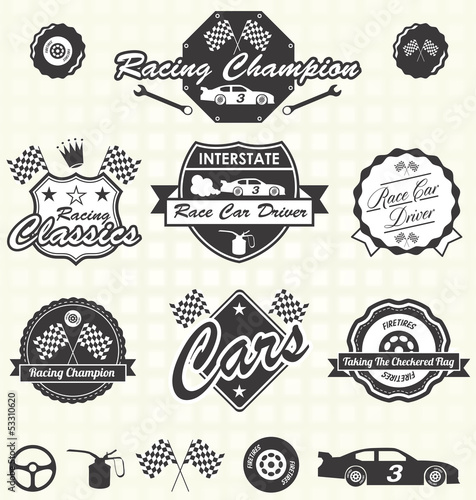 Vector Set: Retro Race Car Driver Labels and Icons