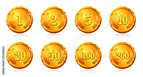 Gold coins with many price in vector