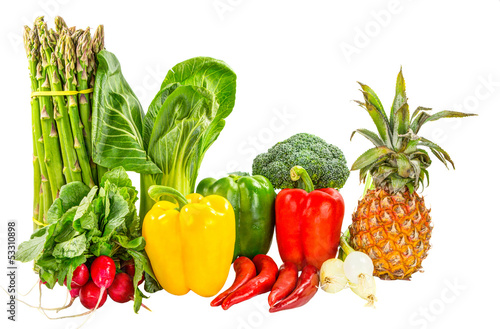 A group of vegetables over white background