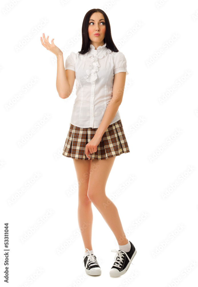 Modest girl in plaid skirt Modest girl in plaid skirt