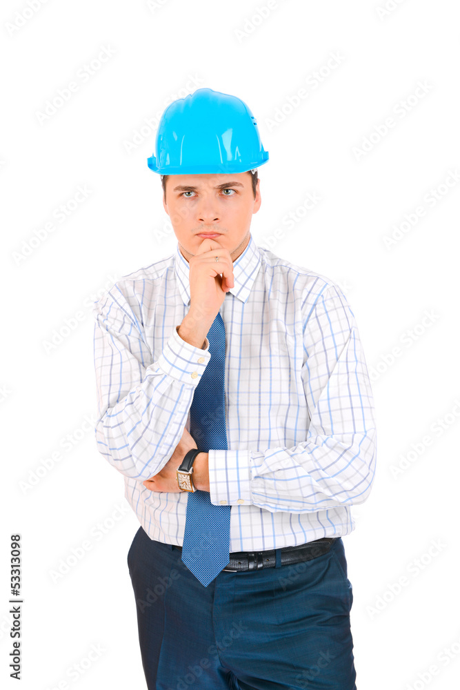 Businessman with blue hard hat Businessman with blue hard hat