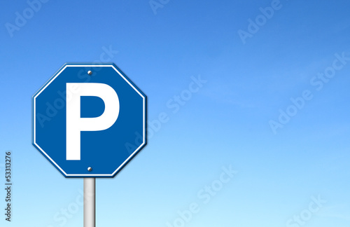 hexagon parking sign with blue sky