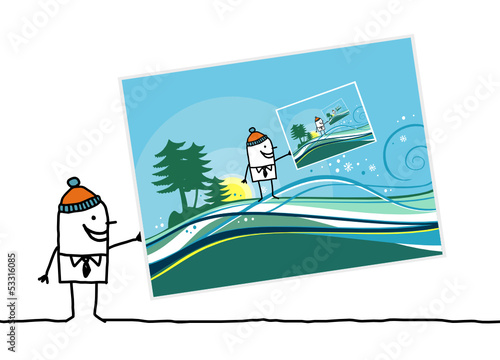 man & postcard