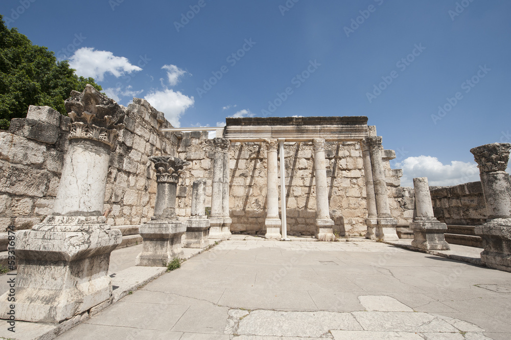 Ancient synagogue ruins in Capernaum in Israel