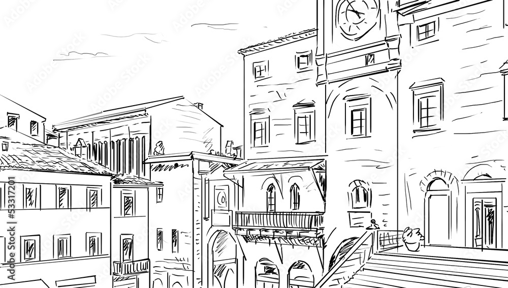 Obraz premium Street in Tuscany -sketch illustration
