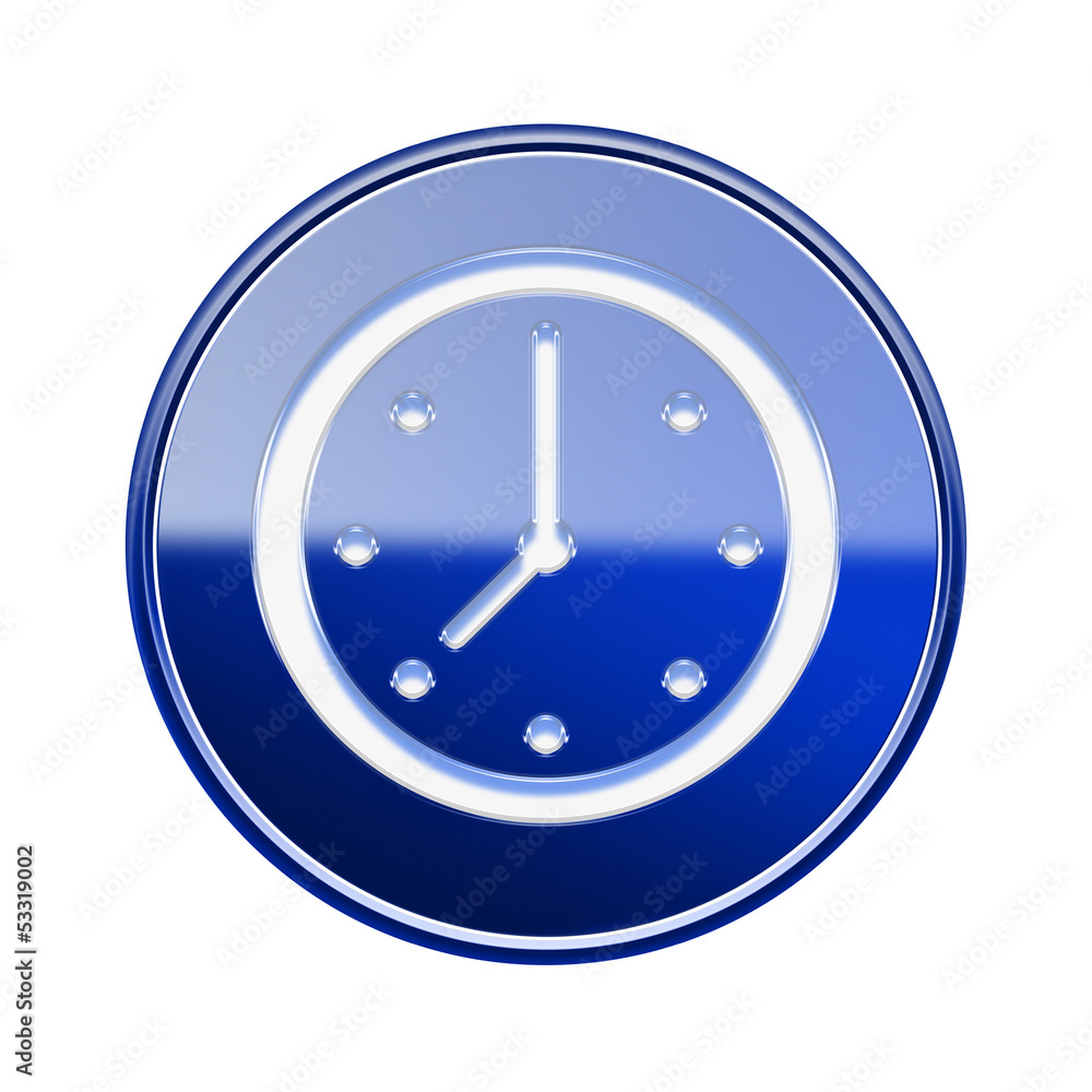 Clock icon glossy blue, isolated on white background Clock icon glossy blue, isolated on white background