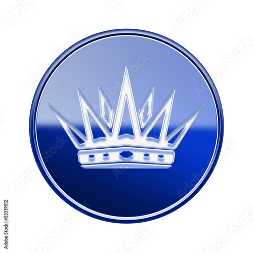 Crown icon glossy blue, isolated on white background photo