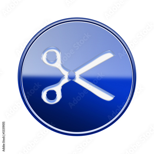 Scissors icon glossy blue, isolated on white background