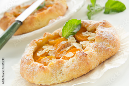 Homemade pie with apricots and almonds.