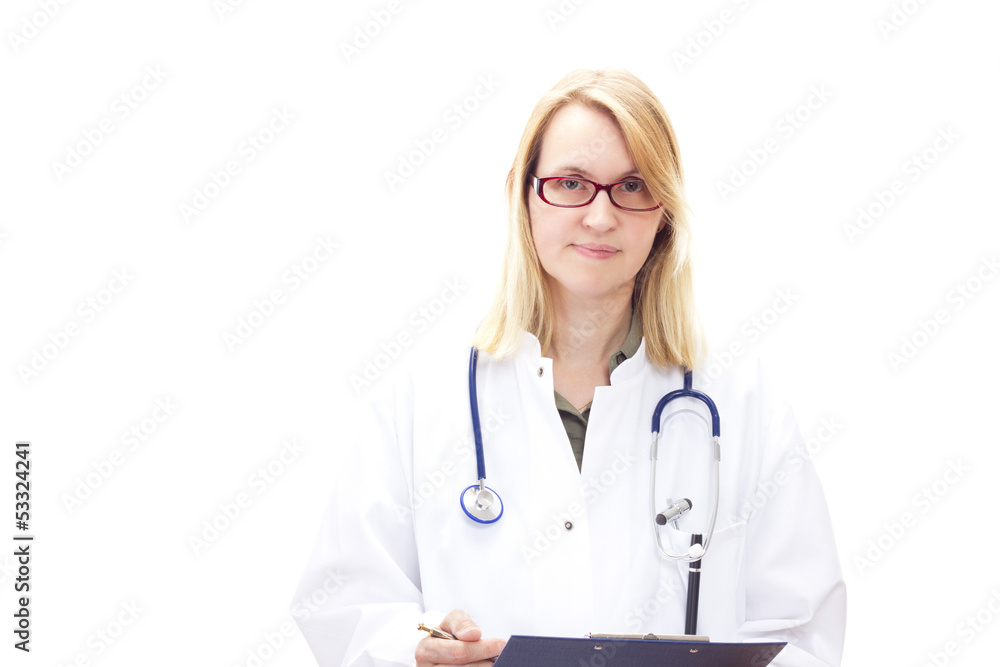 Female medical doctor doing her round