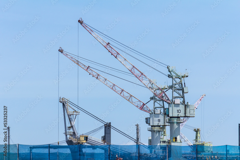 Working large shipyard cranes in Rayong,Thailand.