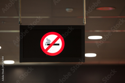 Non smoking sign hanging from the ceiling
