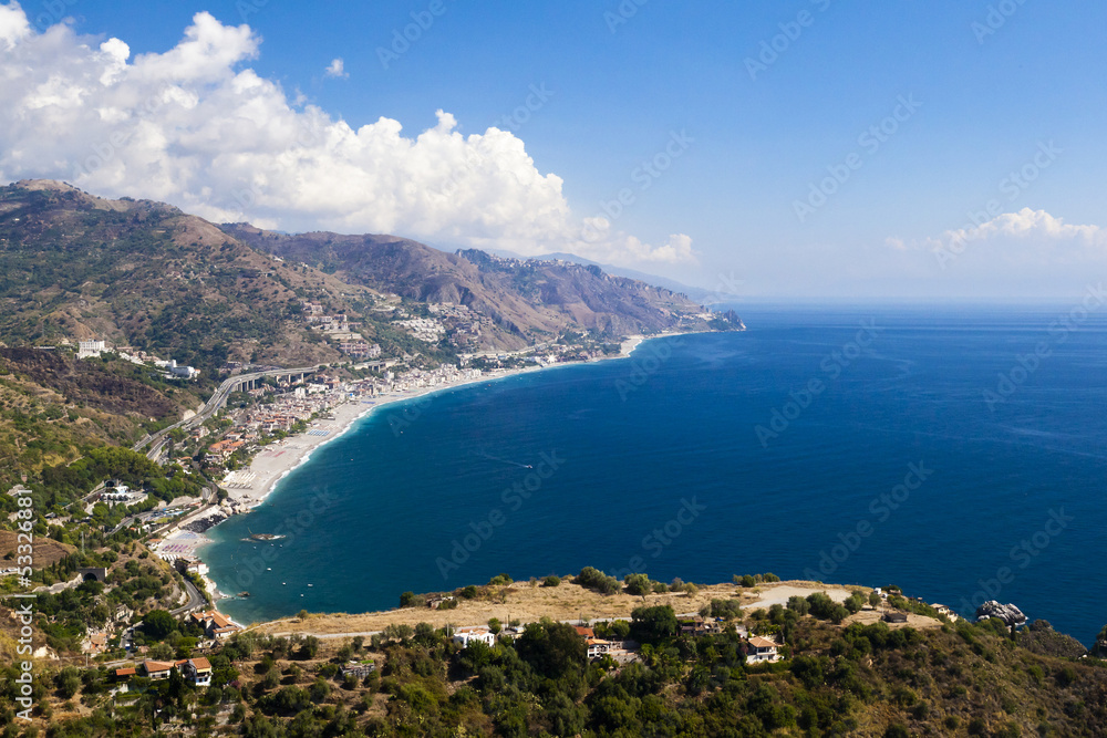 The beautiful green mountain coast on Sicily. Bella italia serie