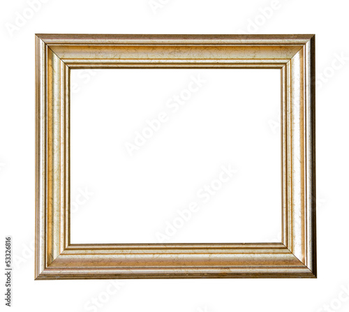 Gold wooden frame isolated on white background