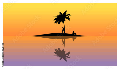 Uomo e donna su un isola deserta - vacanze solitarie photo