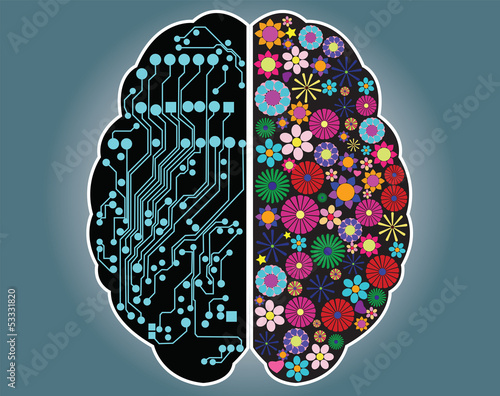 Left and right side of the brain, logic and creativity, vector