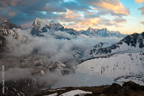 Beautiful mountain landscape at sunset. Himalayas Nepal