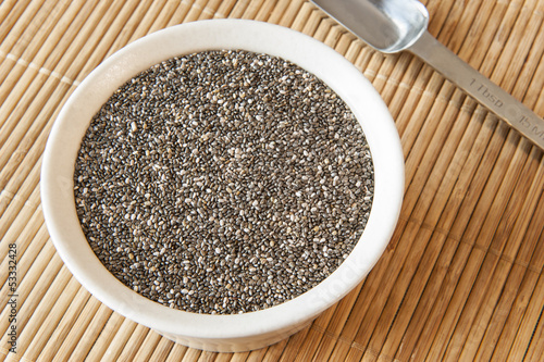 Dish of Chia Seeds with a Spoon