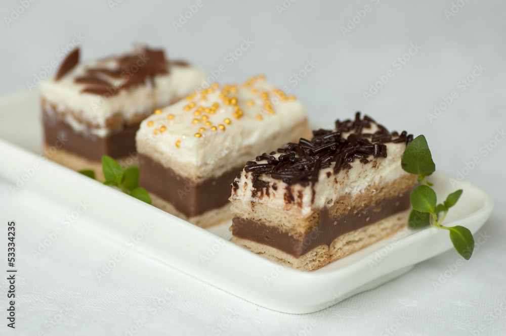 Slices of biscuits filled with custard Slices of biscuits filled with custard