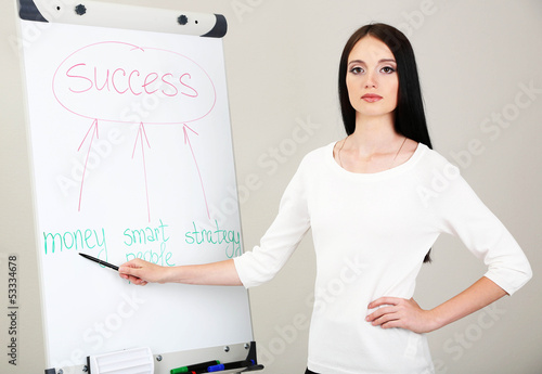 Businesswoman presenting on...