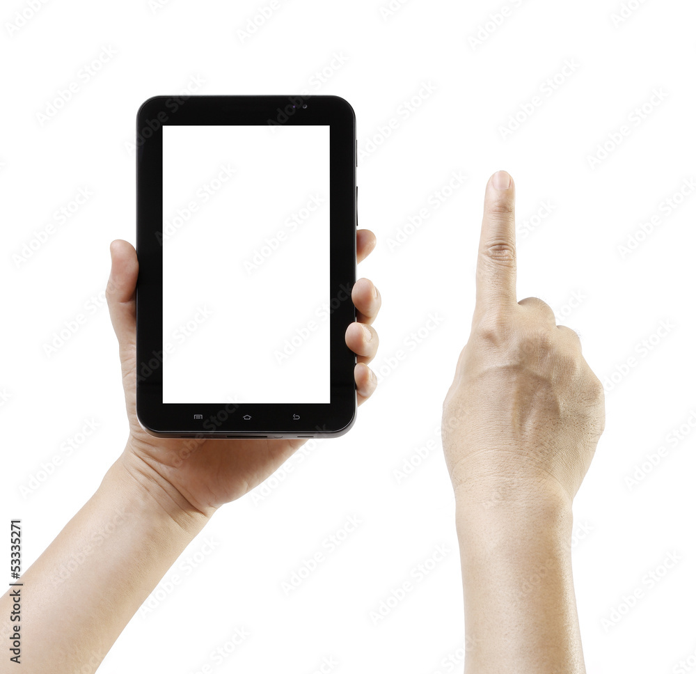 Hand holding android tablet like ipade screen space advert Hand holding android tablet like ipade screen space advert