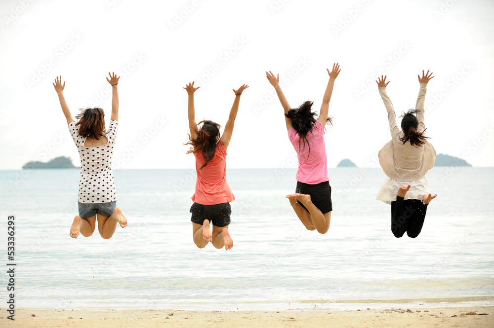 Group of jumping teenager people