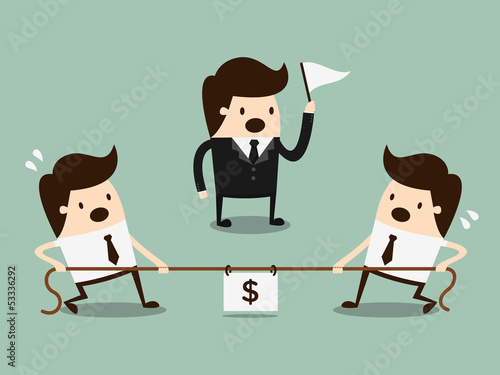 Businessmen in a tug-of-war. competition concept