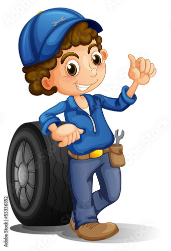 A man with a wheel at his back
