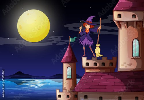 A witch at the castle with a purple dress