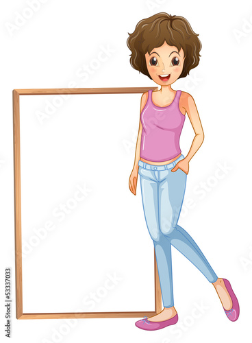 A lady with an empty board at her side