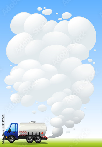 A gasoline truck emitting smoke