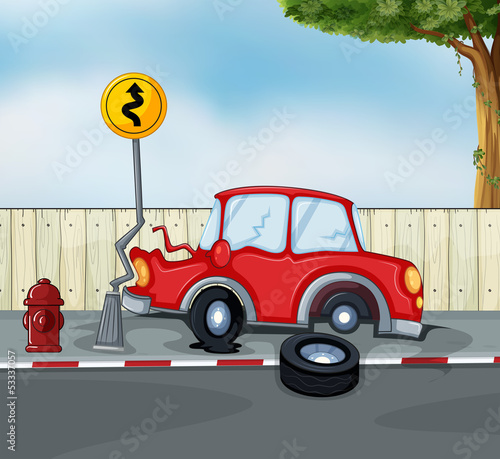 A car accident at the roadside near the hydrant