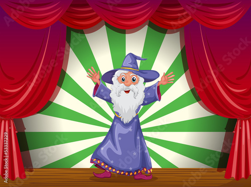 A wizard doing magic on the stage