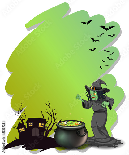 A witch and her magical pot at the cemetery