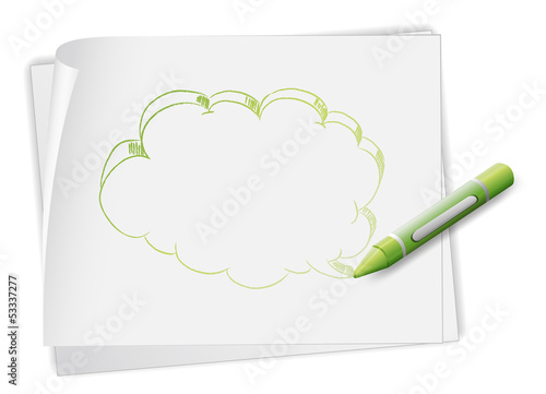 A paper with an image of a callout and a crayon