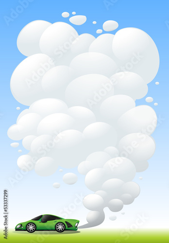 An elegant green car with smoke