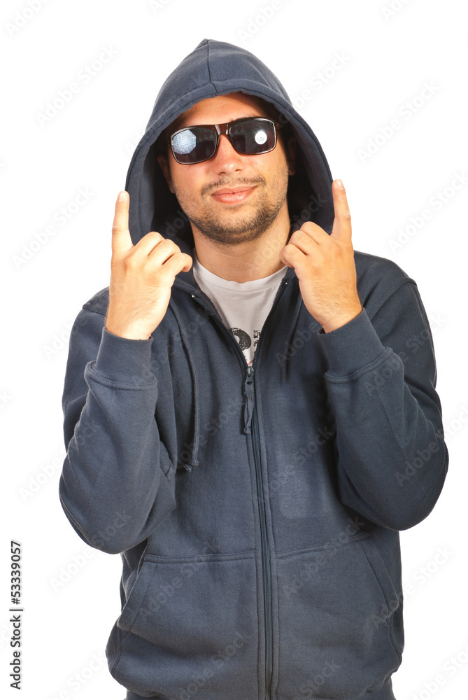 Rapper male gesturing with fingers Rapper male gesturing with fingers