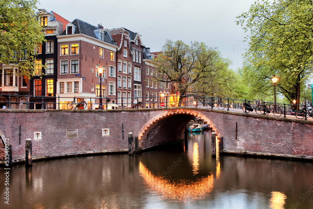 Canal Bridge in Amsterdam at Evening