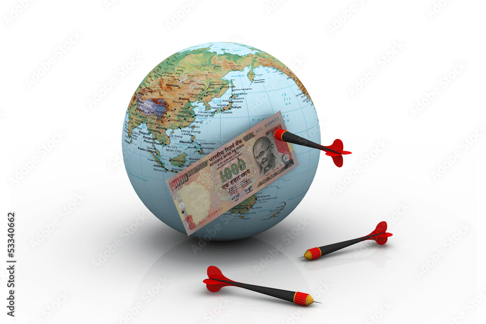 Indian money over the world with darts. Indian money over the world with darts.
