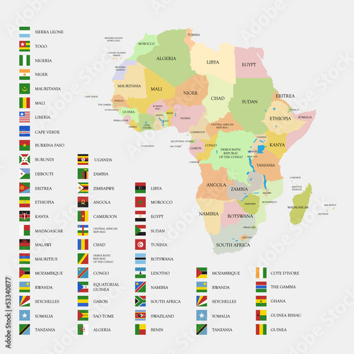 Africa flags and map vector illustration