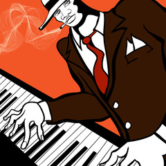 Wandcirkels Muziekband Jazzpianist achter zwarte vleugel  © Isaxar
