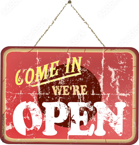 vintage Open Sign Hanging, isolated On White Background