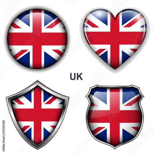 United Kingdom; UK flag icons, vector buttons.